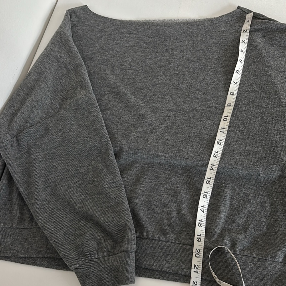 Oversized Gray Sweatshirt M Off Shoulder Raw Neckline Cozy Casual Retro Inspired - Picture 8 of 13